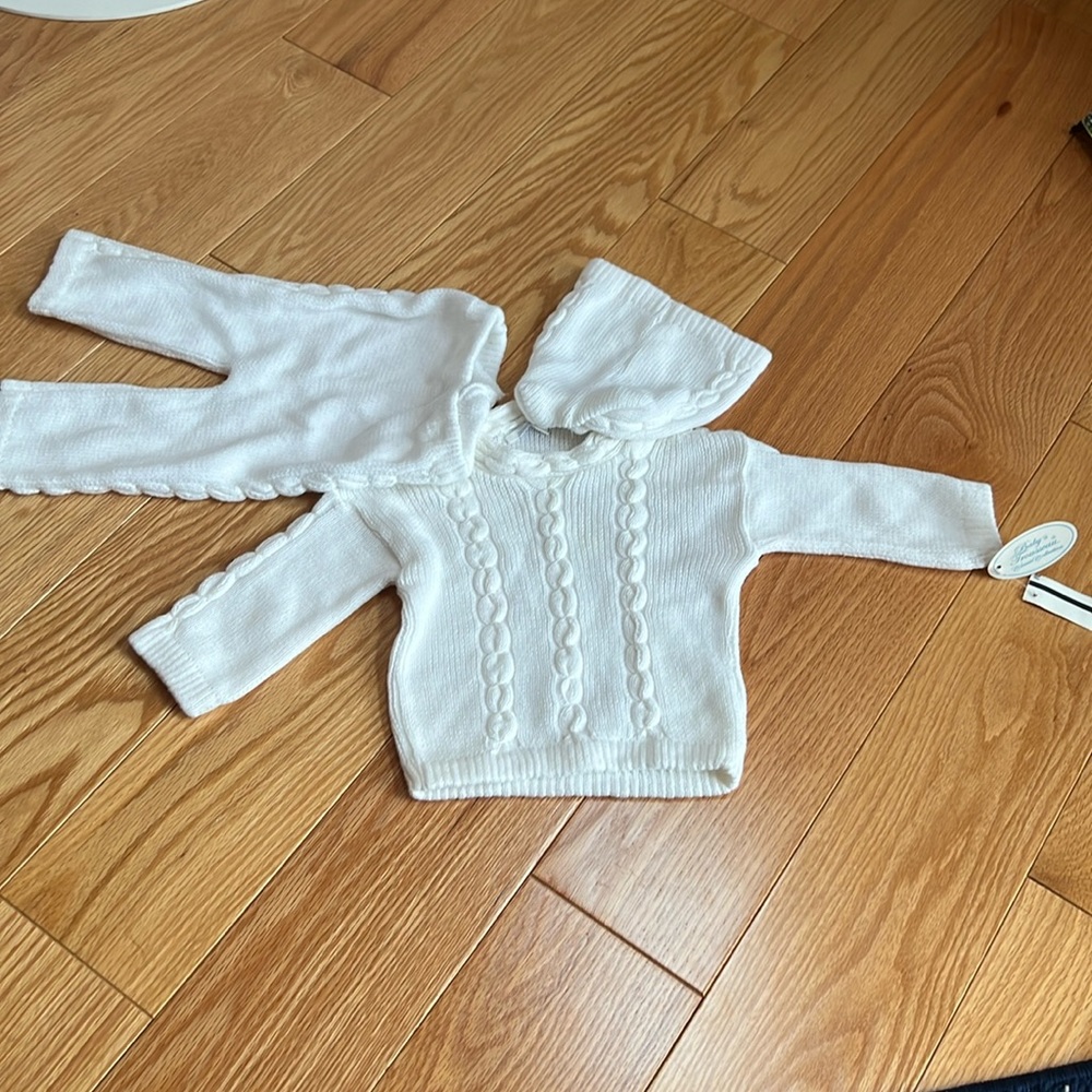 baby trousseau 100% cotton cable knit 3 piece outfit by classic collecti…